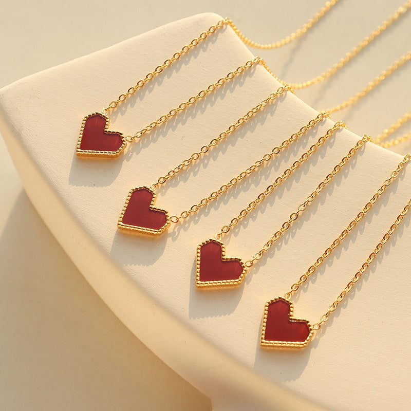 French Style Ins Light Luxury Love Collarbone Chain Titanium Steel Necklace Plated 18K Gold Retro Heart All-match Accessories Women's Jewelry