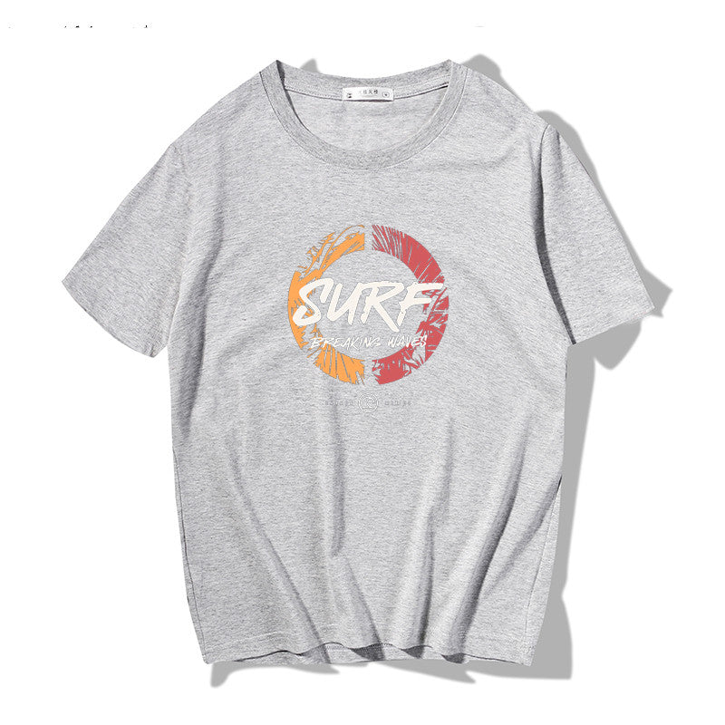 Short Sleeve T-shirt Men"s Fashion Brand Pure Cotton Harbor Style Versatile Summer New Loose Print Crew Neck Japanese