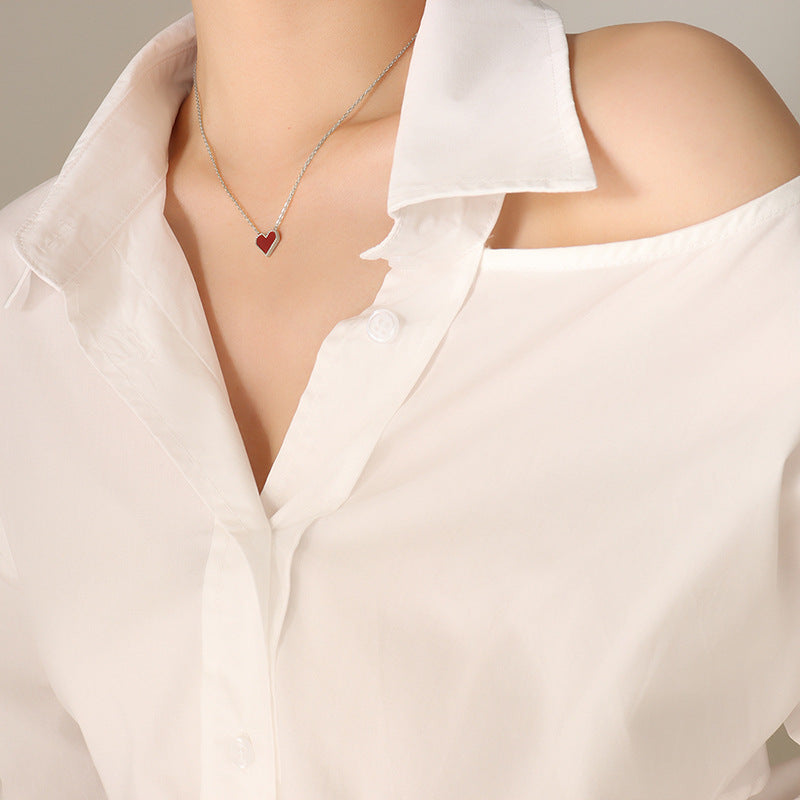 French Style Ins Light Luxury Love Collarbone Chain Titanium Steel Necklace Plated 18K Gold Retro Heart All-match Accessories Women's Jewelry