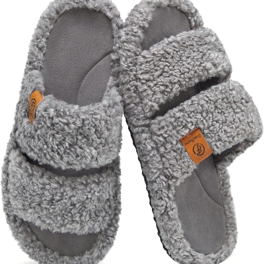 Women's Double Strap Flat Indoor House Shoes With Soft Faux Fur Lining For Winter Comfort