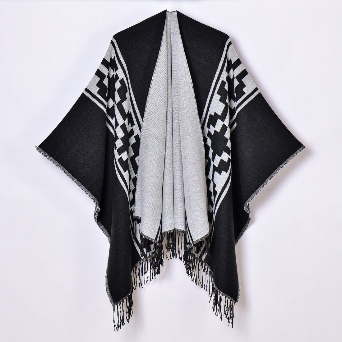 Women's French Rose Large Split Shawl, Multi-Functional Side Belted Warm Poncho Cardigan
