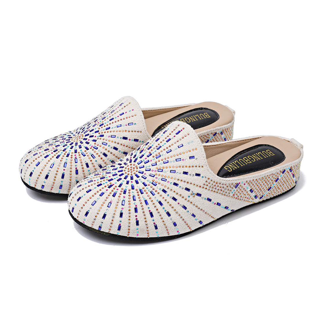 Round-toe Colorful Rhinestone Outerwear Flat Mule For Women