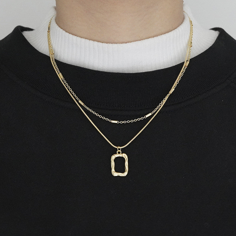 I Double-layer Wrinkle Box Necklace Trendy High-end Accessories Light Luxury Niche Clavicle Chain Wild Ins Style Sweater Chain