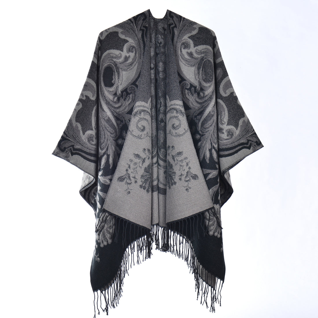 Women's Thick Tassel Jacquard Knit Shawl, Autumn Winter Warm Tassel Scarf Poncho, Stripe Jacquard Fashion