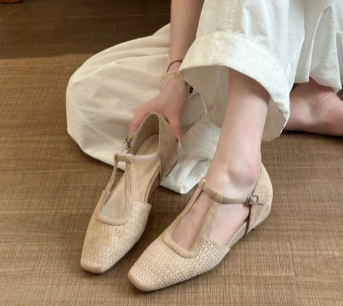 Women Retro Woven Cutout Mary Jane Sandals, 2026 New Summer Closed Toe Block Heel Roman Sandals