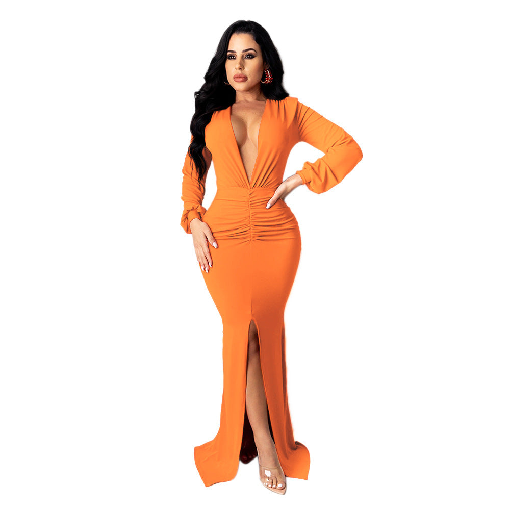 Women's Large V-neck Slim-fit Nightclub Evening Dress