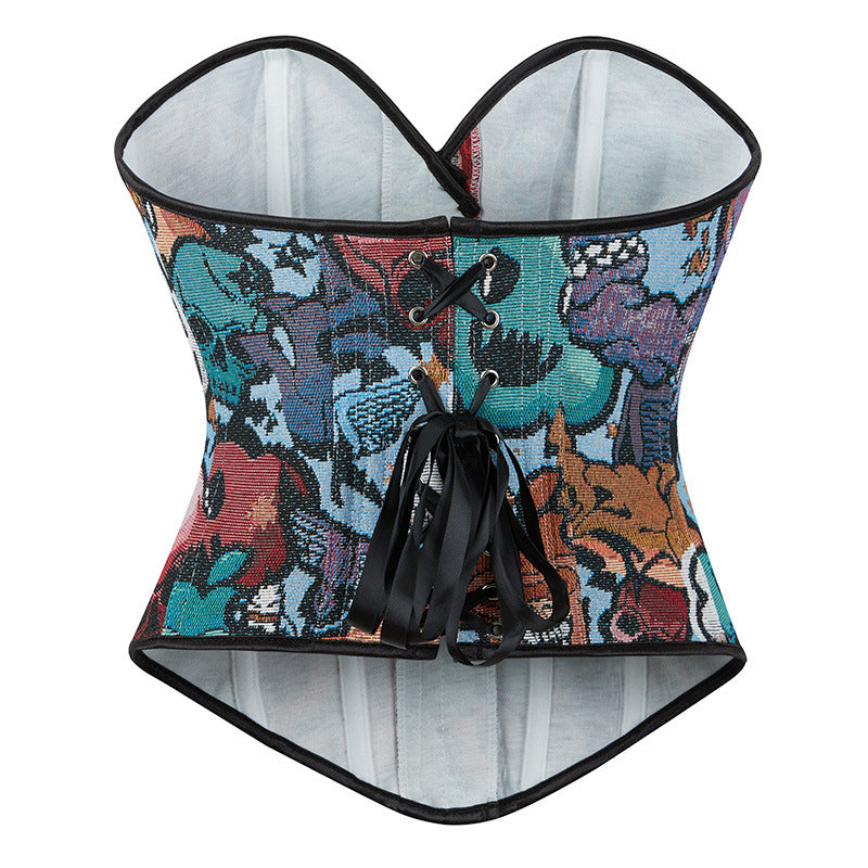 Halloween Skull Fishbone Jacquard Gathered Body Shaper
