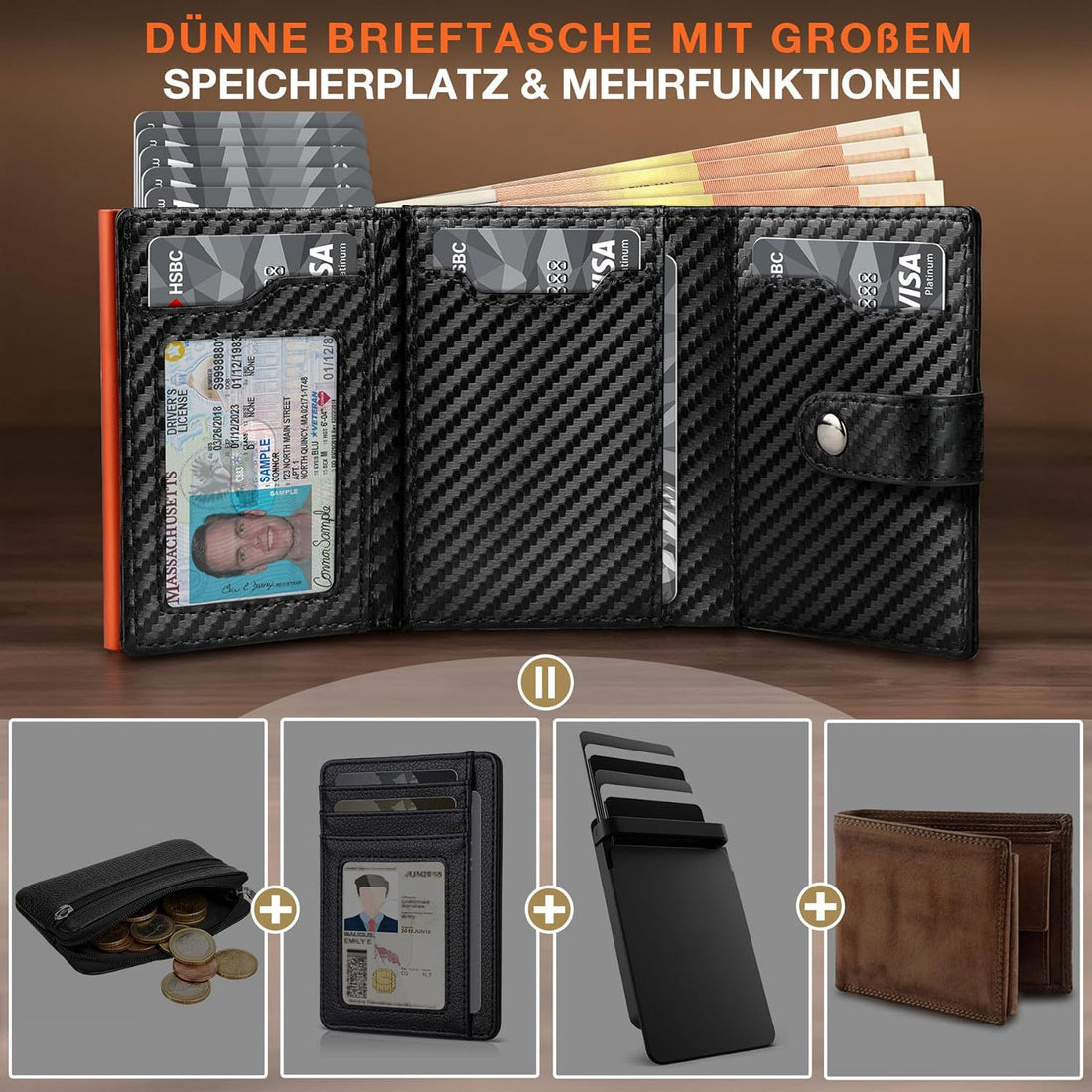 Anti-theft Aluminum Card Holder Pop-Up Tri-Fold Card Case Minimalist Mens Wallet