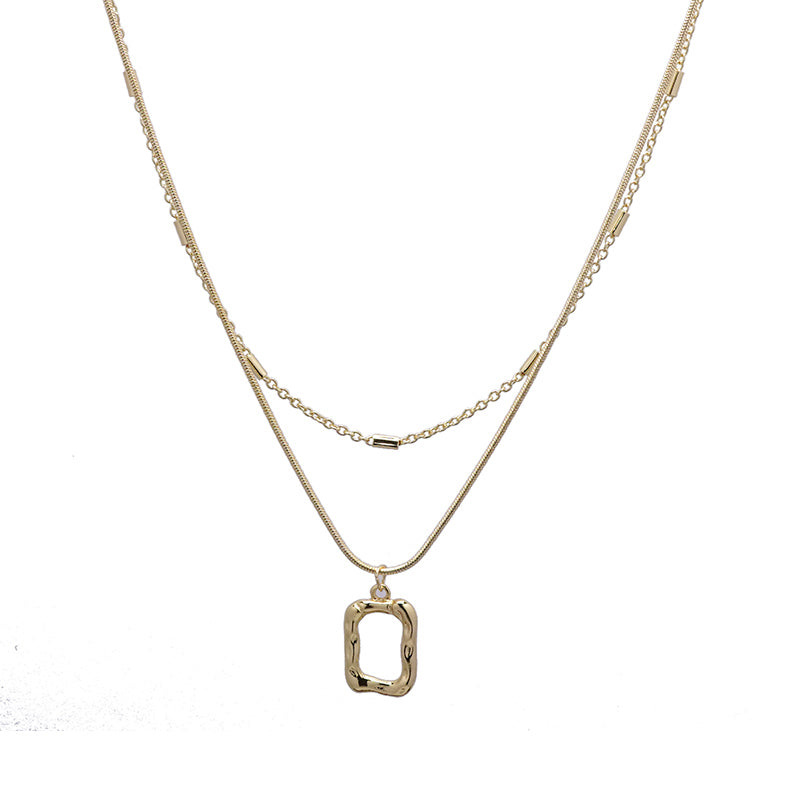 I Double-layer Wrinkle Box Necklace Trendy High-end Accessories Light Luxury Niche Clavicle Chain Wild Ins Style Sweater Chain