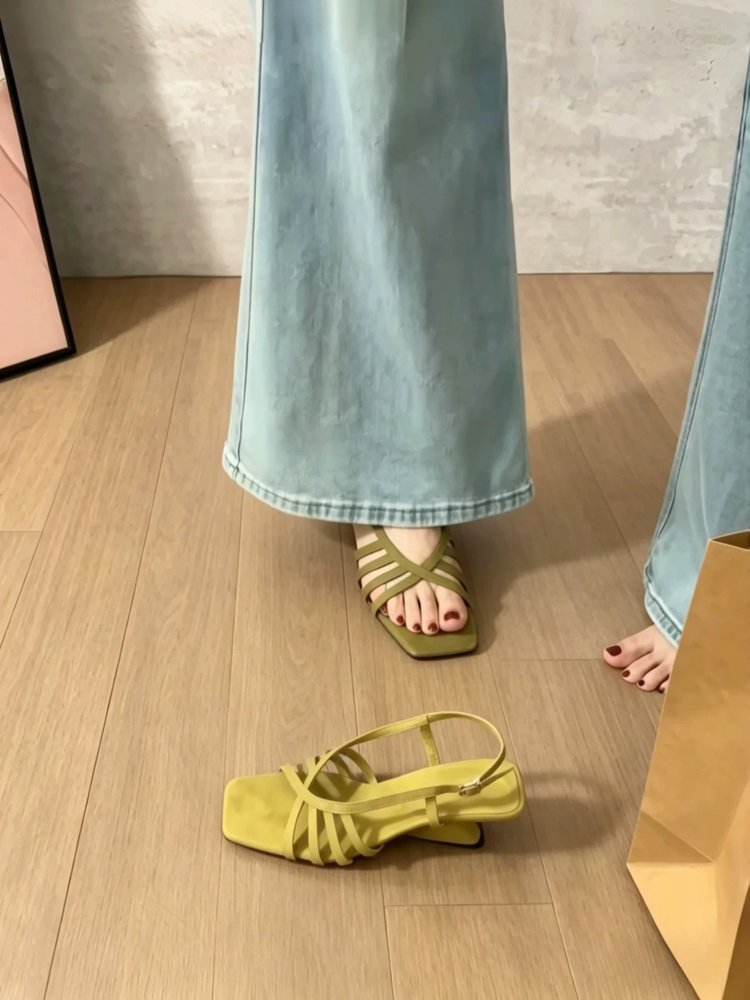 2026 Summer New Vacation Style Woven Wedge Peep Toe Sandals, Square Toe Shallow Mouth Block Heel Sandals For Matching Dresses
