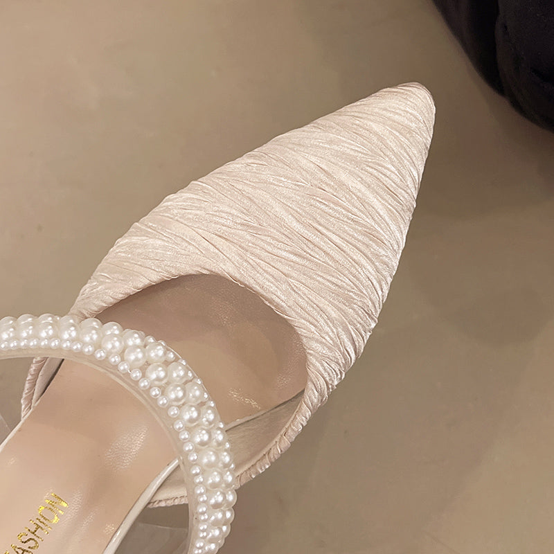 Women's Closed Toe Mule Slides, 2025 Summer Pointed Toe Rhinestone Stiletto Heel Sandals, Soft PU Comfort Outdoor Dress Heels