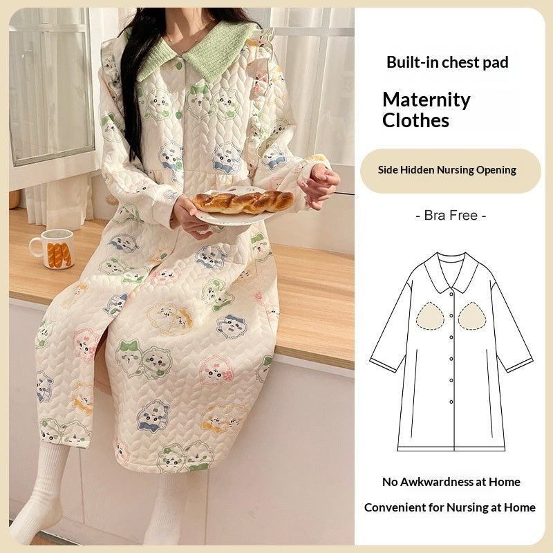Air-cotton Padded Nursing Dress For Pregnant Women With Built-in Breast Pads