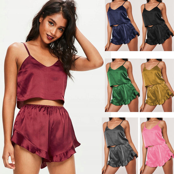 V-neck Suspender Split Pajamas Set