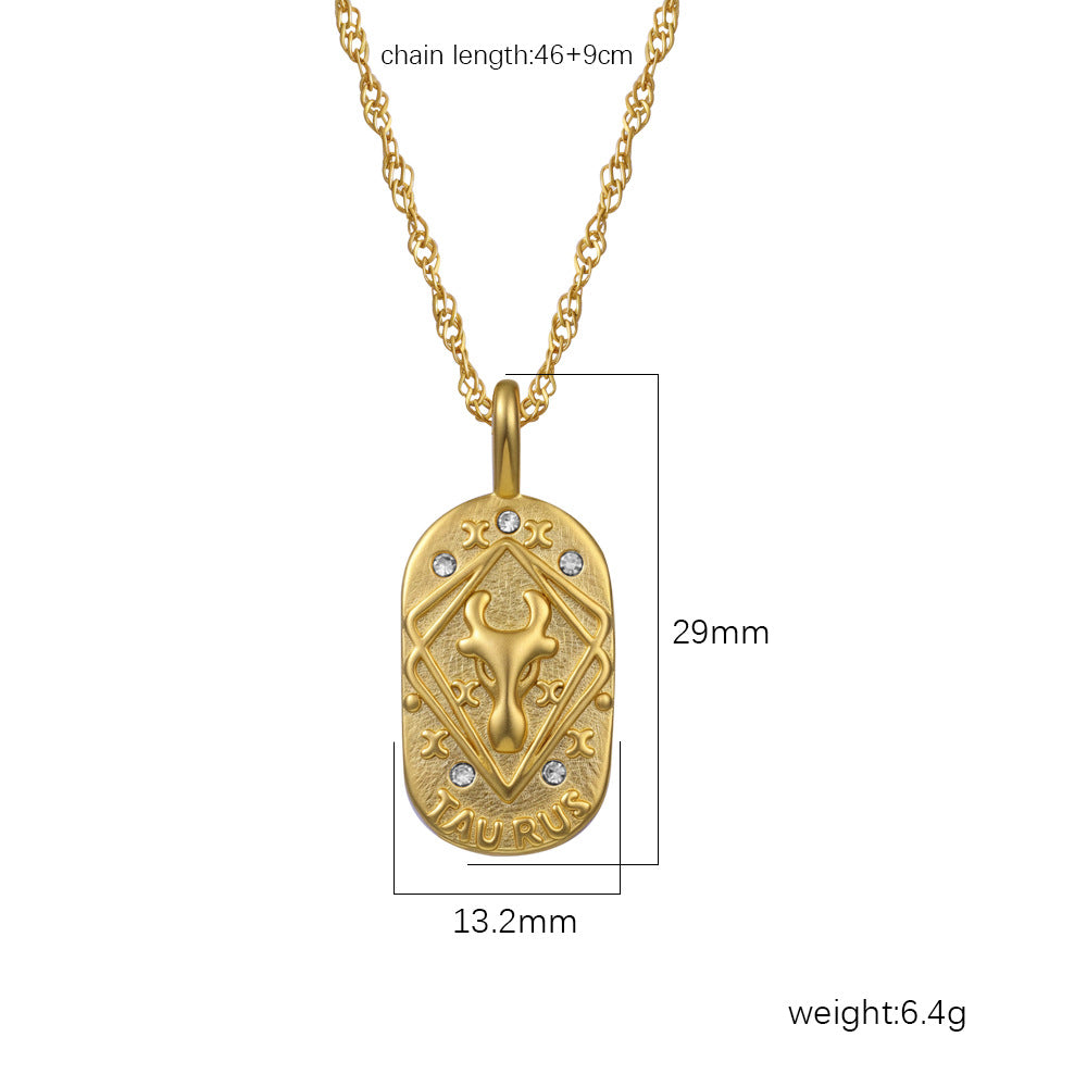 Cross-Border 2025 New Model Twelve Zodiac Sign Pendant Jewelry Necklace Accessories Light Luxury Niche Crushed Ice Women's Gold Necklace