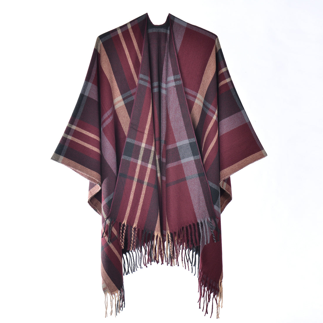 Women's Tassel Shawl, Autumn Winter Classic All-Match Split Large Shawl Poncho