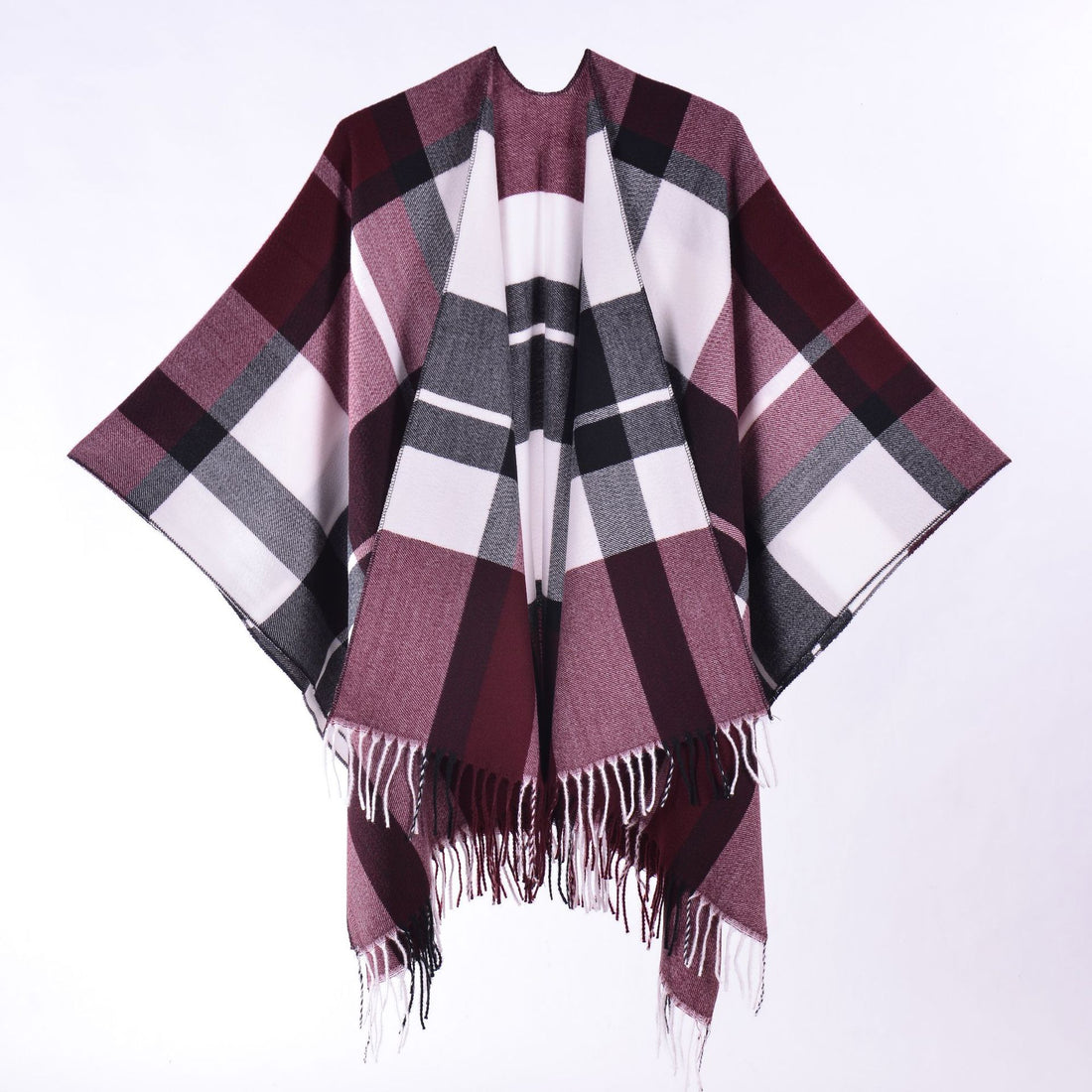 Women's & Men's Plaid Tassel Shawl, Classic Autumn Winter Split Large Poncho Cape
