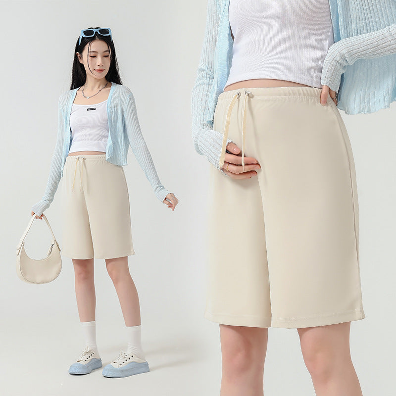 Pregnant Women's Cropped Shorts Women's Summer Outer Wear Thin High Waist Wide Leg