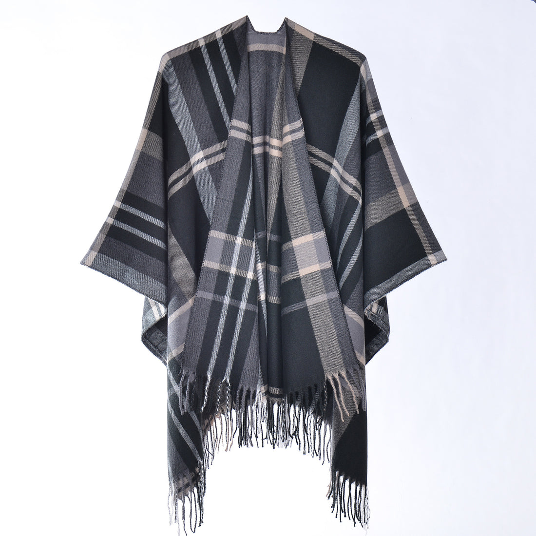 Women's Tassel Shawl, Autumn Winter Classic All-Match Split Large Shawl Poncho