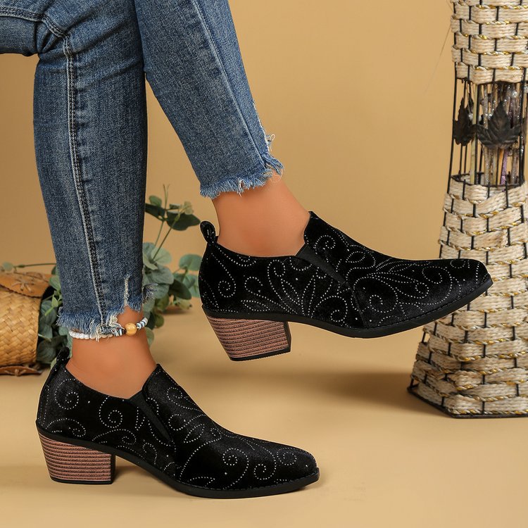 Foreign Trade Cross-border Chunky-heeled Pointed-toe Ankle Boots
