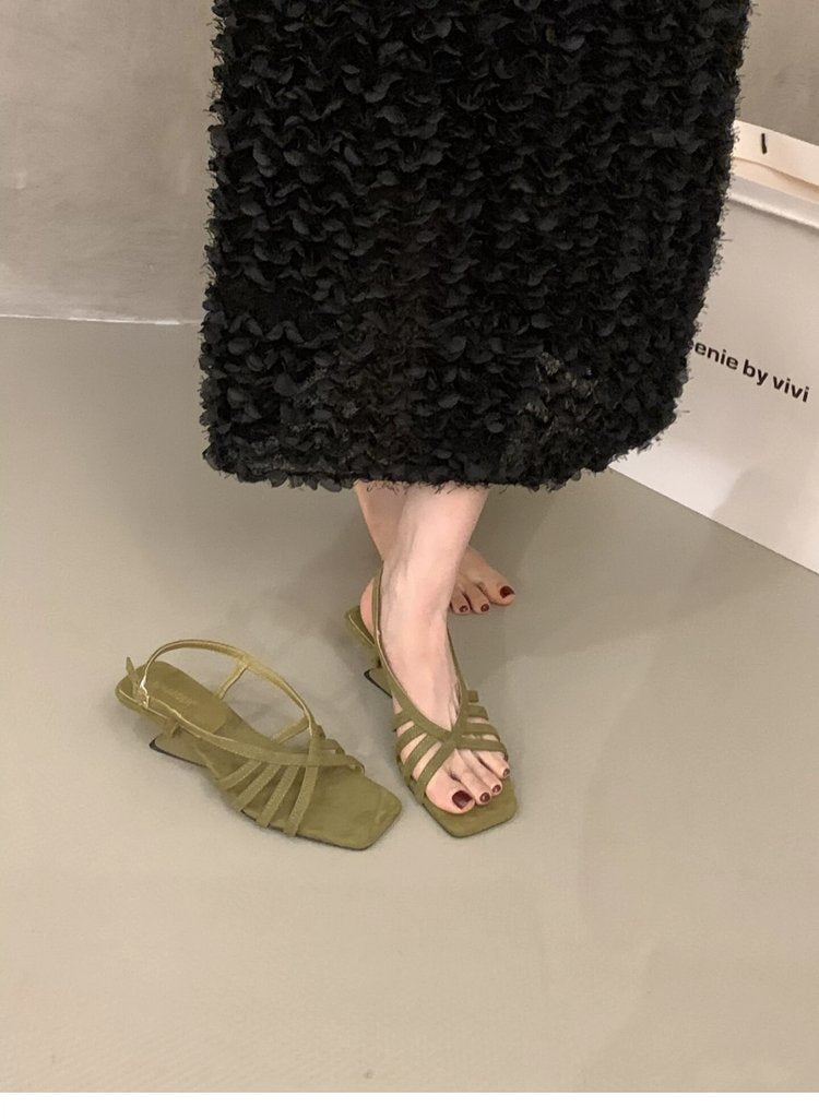 2026 Summer New Vacation Style Woven Wedge Peep Toe Sandals, Square Toe Shallow Mouth Block Heel Sandals For Matching Dresses