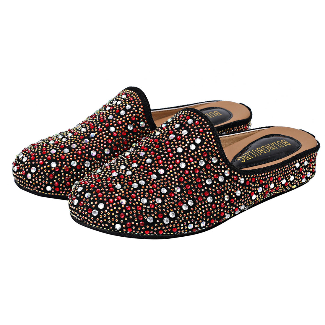 Round-toe Colorful Rhinestone Outerwear Flat Mule For Women