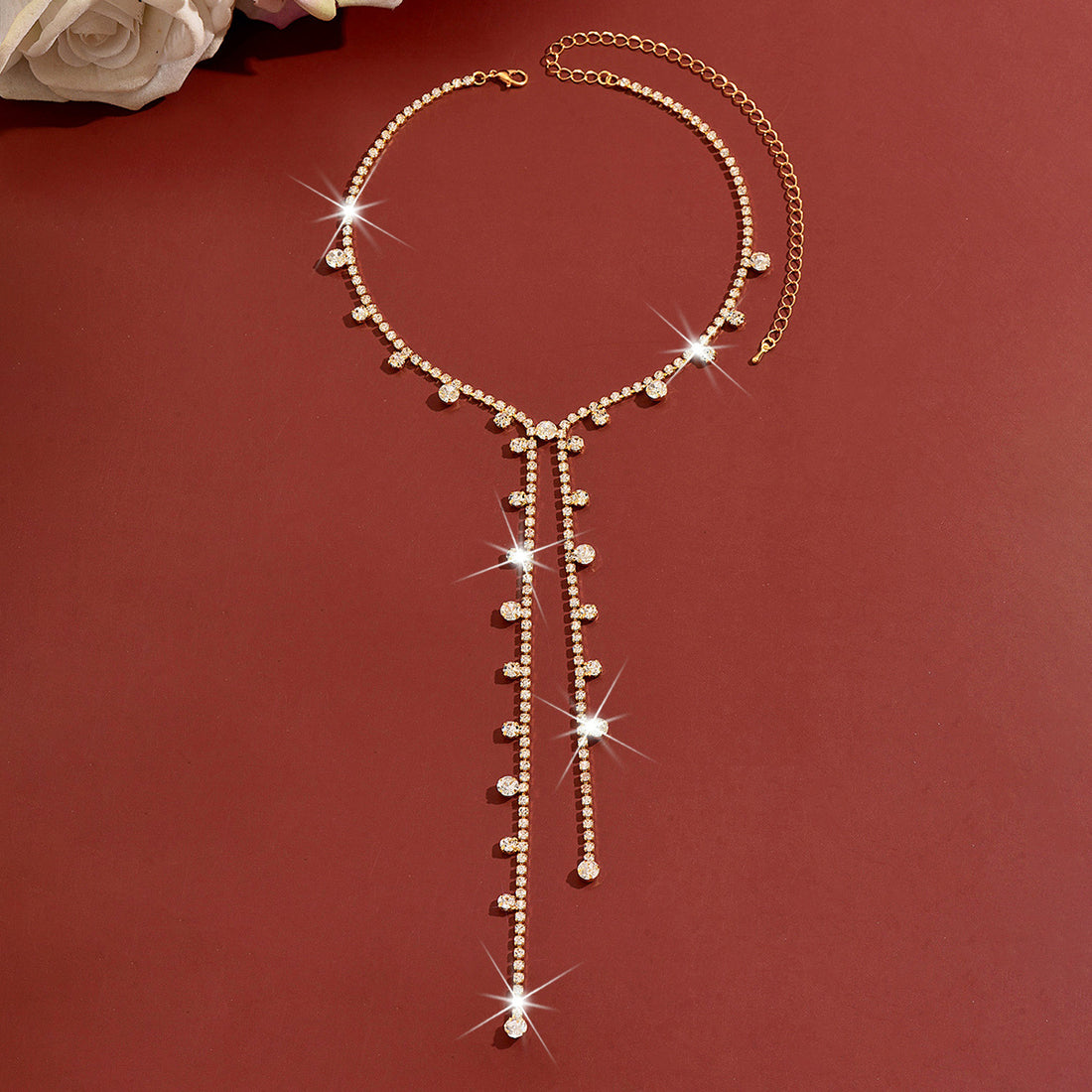 Eco-Friendly Rhinestone Tassel Clavicle Chain, Fashionable Light Luxury Versatile Full Diamond Geometric Necklace, Party Accessories Wholesale
