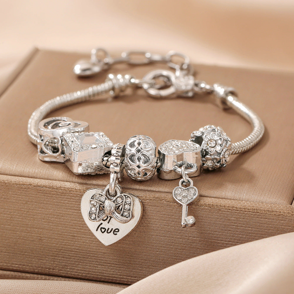 European And American Fashion Accessible Luxury Bracelets, Niche High-End Heart Diamond Key Accessories, Simple Women's Bracelet Jewelry