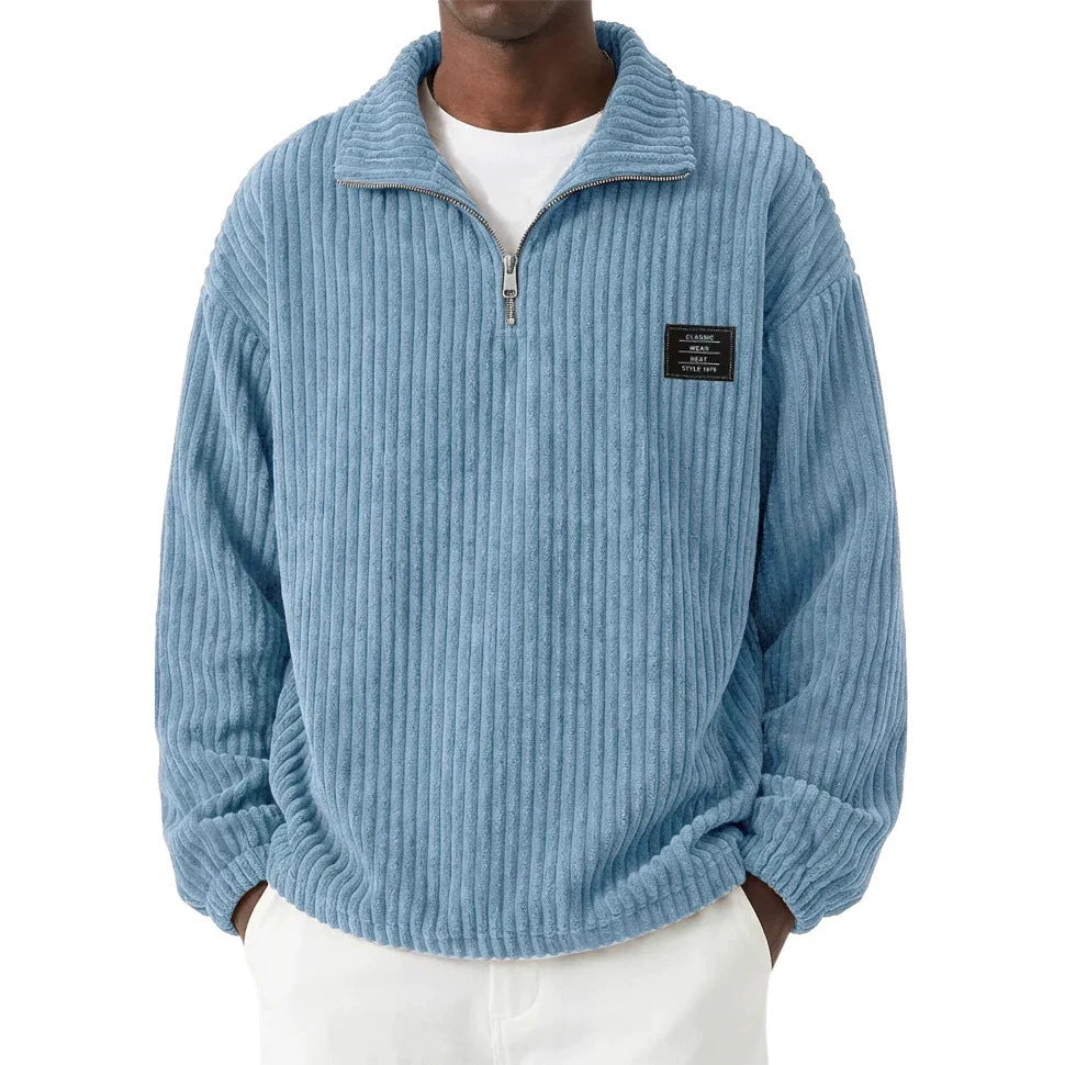 Embroidered Corduroy Long-sleeve Polo Sweatshirt