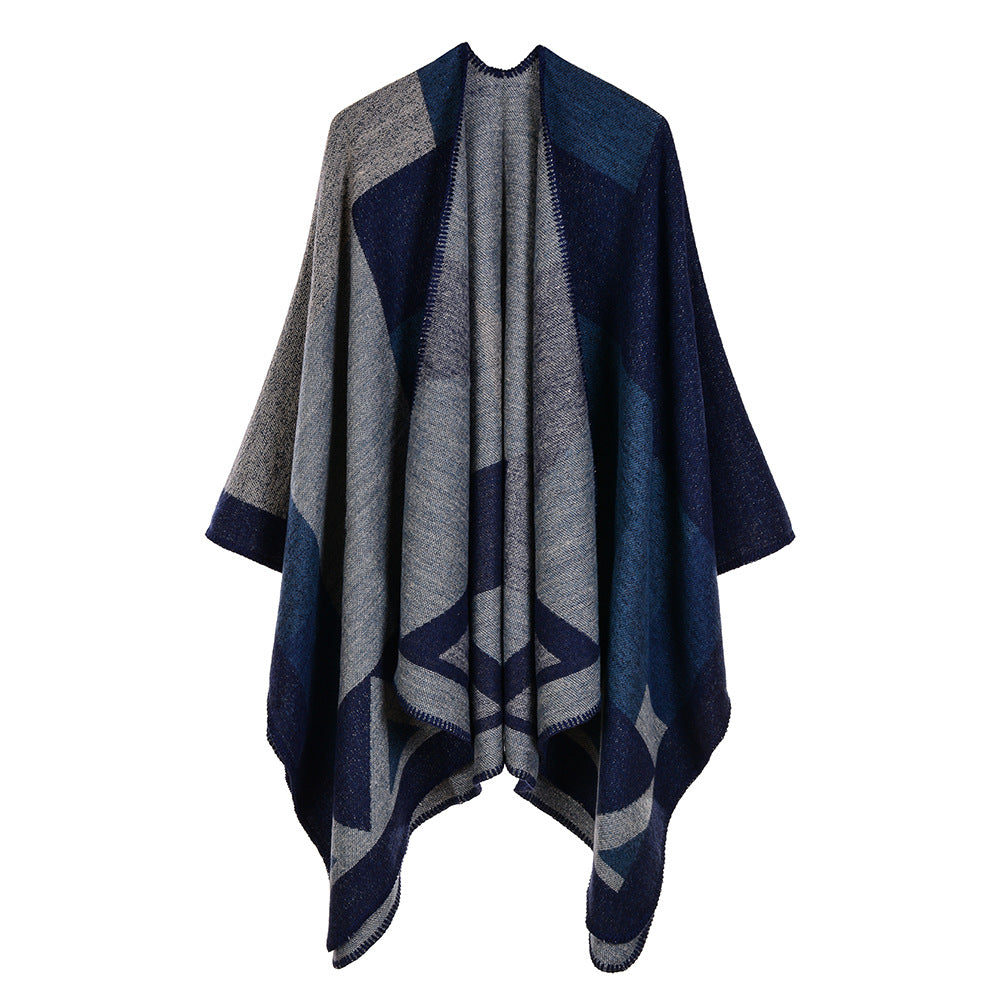 Women's Hooded Solid Tassel Split Shawl, Loose Knit Warm Poncho Cape For Autumn Winter