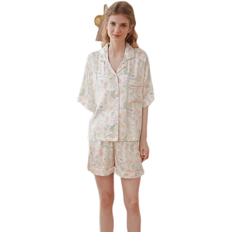 Pajamas Floral Homewear Short Sleeve Shorts Two-piece Set