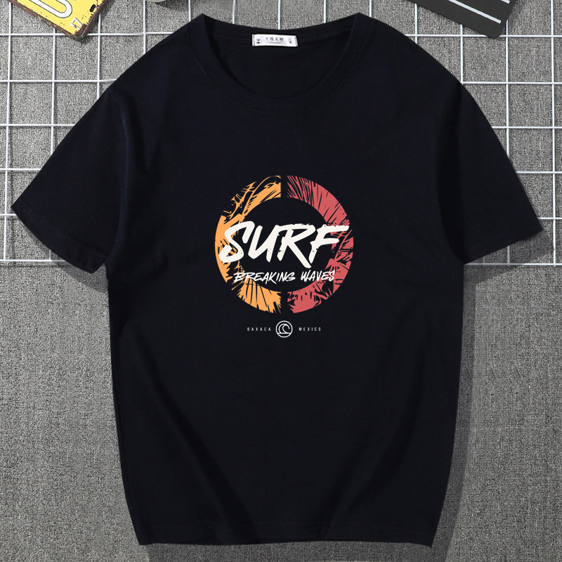 Short Sleeve T-shirt Men"s Fashion Brand Pure Cotton Harbor Style Versatile Summer New Loose Print Crew Neck Japanese