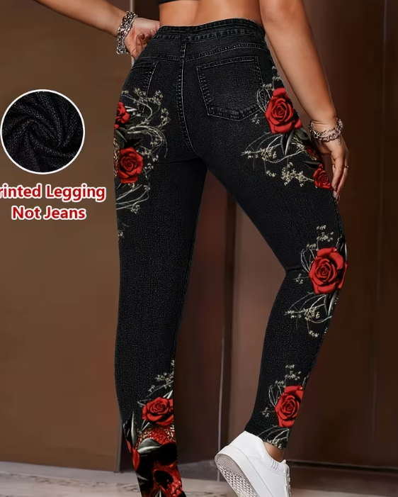 Womens Faux Denim Skinny Leggings With All-Season Prints For Women