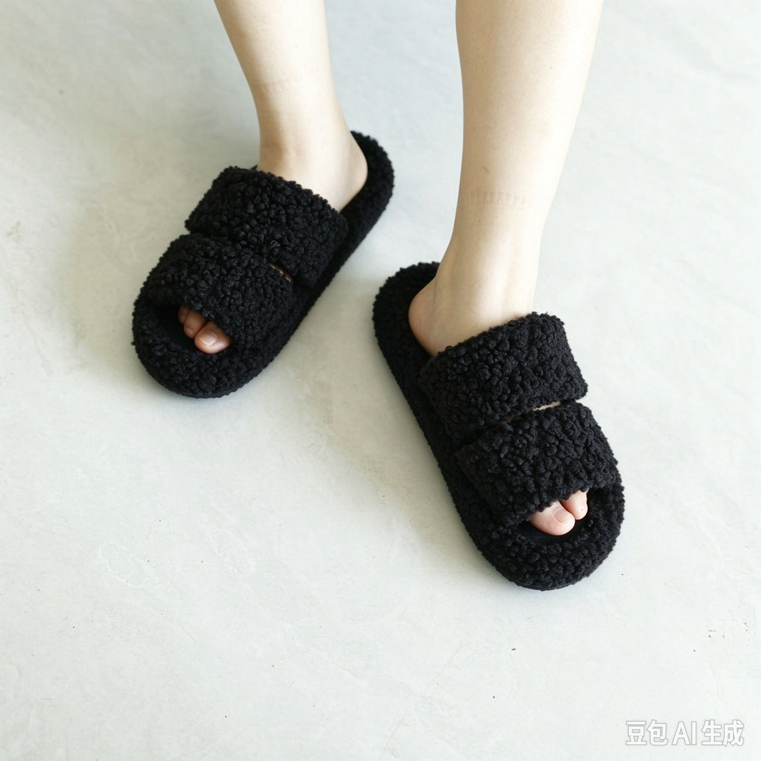 Women's Double Strap Flat Indoor House Shoes With Soft Faux Fur Lining For Winter Comfort