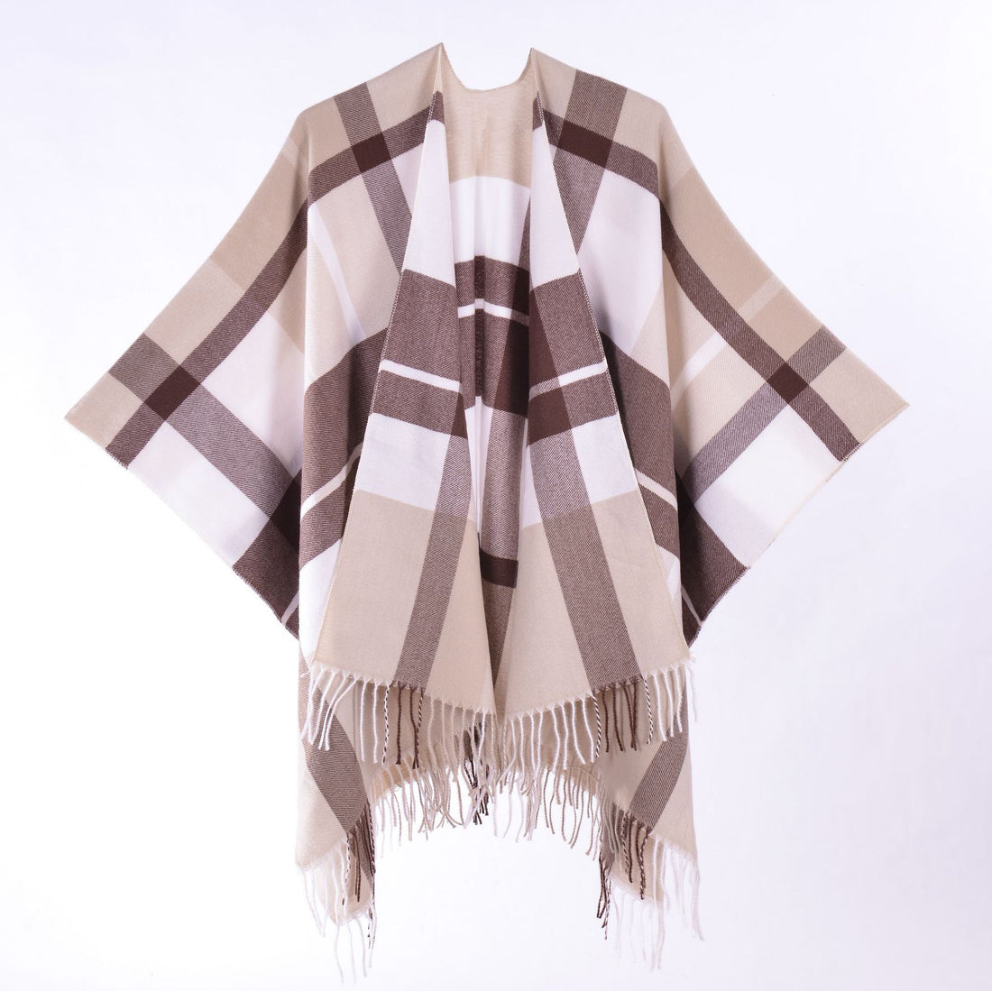 Women's & Men's Plaid Tassel Shawl, Classic Autumn Winter Split Large Poncho Cape