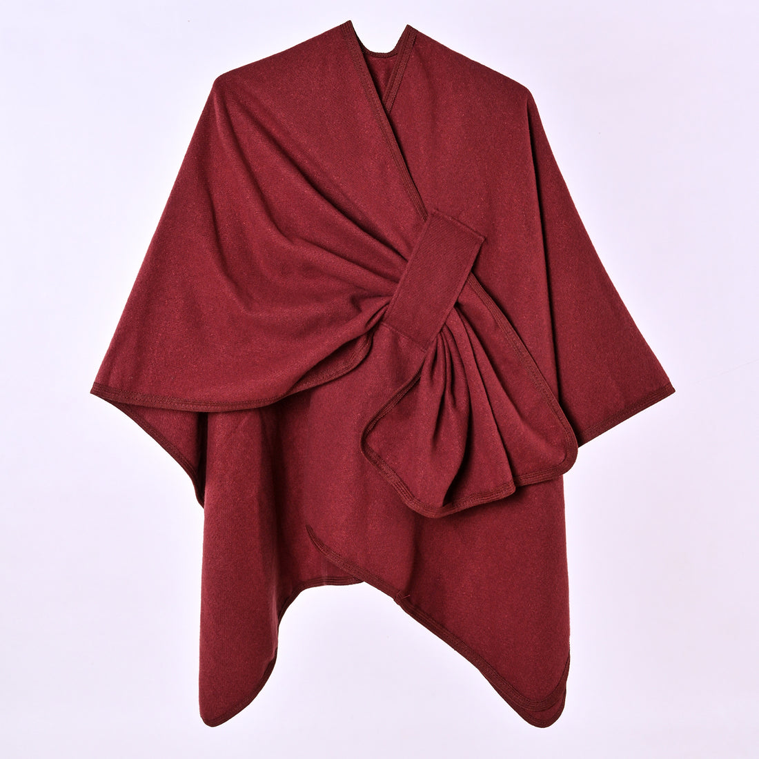 Women's Autumn Winter Warm Poncho, Minimalist Double-Sided Solid Color Split Faux Cashmere Outerwear Tie Shawl