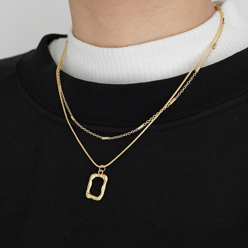 I Double-layer Wrinkle Box Necklace Trendy High-end Accessories Light Luxury Niche Clavicle Chain Wild Ins Style Sweater Chain