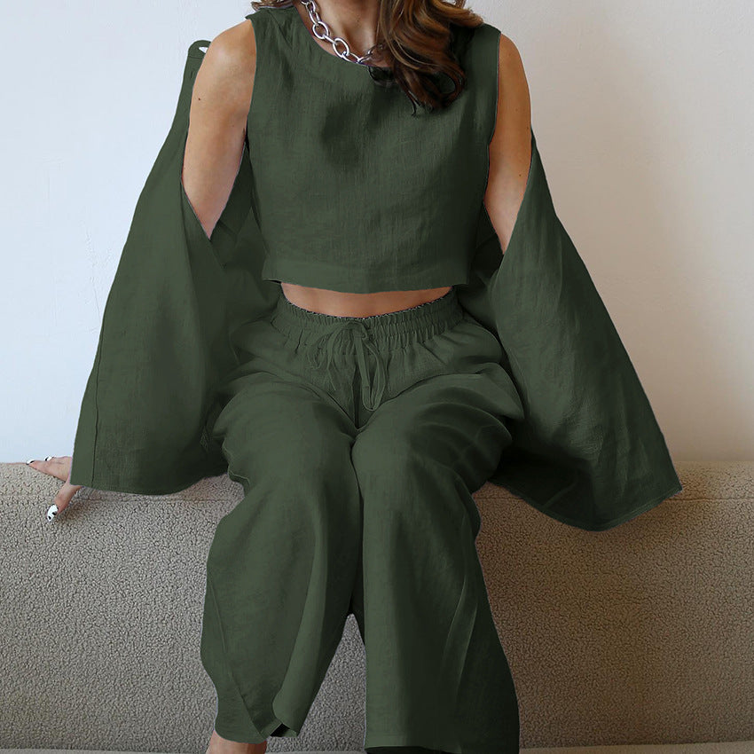 French Pajamas Short Sleeve Vest Outside Trousers Three-piece Set